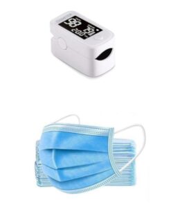 YM103 Finger Pulse Oximeter Monitor & 500x Blue Disposable Face Cover Masks