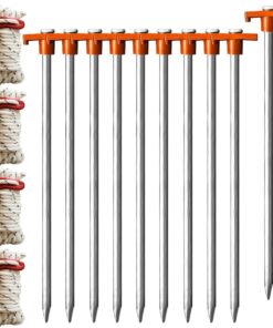 10 Pack Tent Stakes Heavy Duty Pegs 27cm For Camping Yard With 12m Ropes