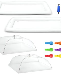 10 Pcs Picnic Pool Party Set Inflatable Trays Mesh Food Covers, Can openers