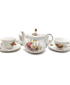 10 Piece European Ceramic Tea Set, Bone China Coffee Set with Gold Rim & Holder