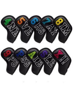10 Piece PU Leather Golf Club Protector Golf Iron Head Covers - Black