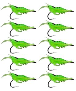 10 Piece Shrimp Lures with Hook Green - 4cm