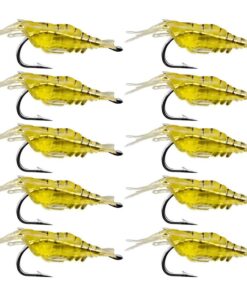 10 Piece Shrimp Lures with Hook Yellow - 4cm