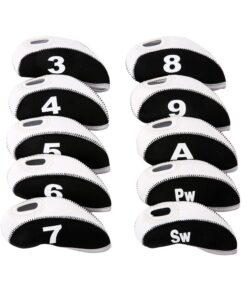 10 Piece Top Window Golf Iron Club Head Covers - White & Black