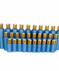 10 x Blue 50ml ,100ml & 250ml HDPE Bottles with Gold + White Flip Caps