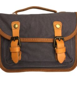 100% Leather and Canvas Crossbody Bag - Grey
