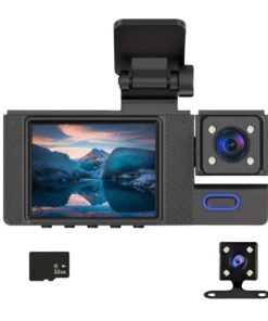 1080P HD 3 Channel Dash Camera With Loop Recording & 32GB SD Card - Black