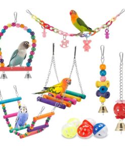11 Piece Bird Parrot Swing Chewing Toys Hanging Bell Bird Cage Toys