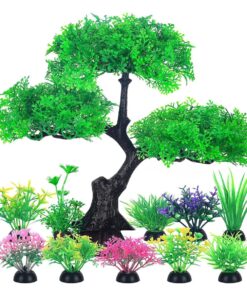 11PCS aquarium fish tank landscaping set simulated plastic plants flowers - Green