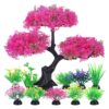 11PCS aquarium fish tank landscaping set simulated plastic plants flowers - Pink