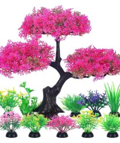 11PCS aquarium fish tank landscaping set simulated plastic plants flowers - Pink
