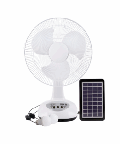 12-Inch Solar Rechargeable Desktop Fan with Built-in Light and 2 Bulbs