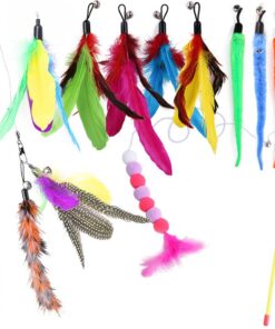 12 Pcs Interactive Cat Toys Wand Teaser Toy Cat Feather Refills with Bell