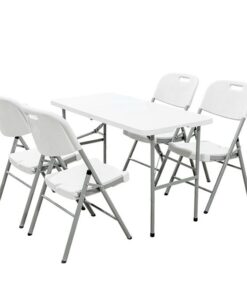 1.2 Plastic White Rectangular Foldable Table with 4 Foldable Chairs