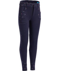 120 Girls' Horse Riding Jodhpurs - Navy with Pink Highlights/Print - 14 years