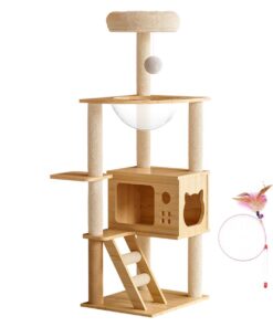 124CM Cat Tree Scratcher Playpost Cat House Climbing Toy With Cat Teaser