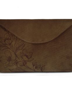 13 Inch Genuine Leather Laptop Sleeve - Floral - Saddle Brown
