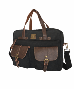 14-Inch Canvas Laptop Bag With Bonded Leather - Black