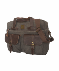 14-Inch Canvas Laptop Bag With Bonded Leather - Grey