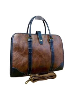 15" Double Buckle PU Leather Stylish Laptop Bag N116 - Navy Blue