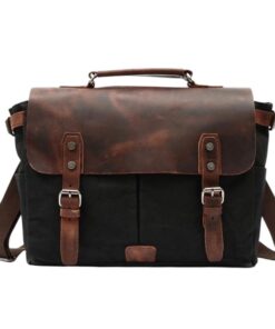 15 Inch Canvas And Leather Shoulder Laptop Bag YU-16960 - Black