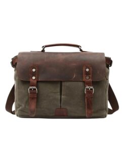 15 Inch Canvas And Leather Shoulder Laptop Bag YU-16960 - Green