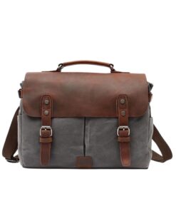 15 Inch Canvas And Leather Shoulder Laptop Bag YU-16960 - Grey