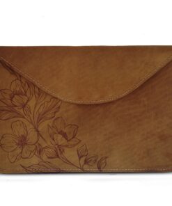 15 Inch Genuine Leather Laptop Sleeve - Floral - Pecan