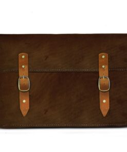 15 Inch Genuine Leather Laptop Sleeve With straps - Saddle & Pecan