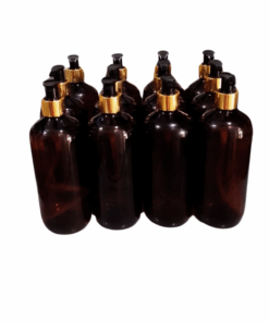 15 x 500ml Amber Luxurious PET Squat Bottles with a Gold + Black Spray Pump