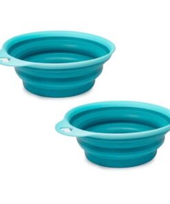15CM Silicone Collapsible Feeding Bowls for Pets - Cat & Dog Bowl Set of 2 - Blue