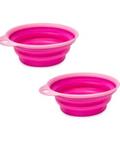 15CM Silicone Collapsible Feeding Bowls for Pets - Cat & Dog Bowl Set of 2 - Pink