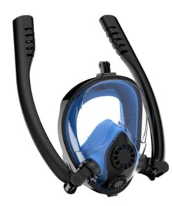 180Â° Dual Tube Snorkel Mask with Detachable Action Camera Mount - Black, Blue - XL