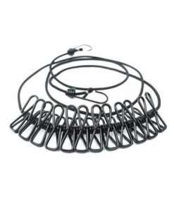 180cm Adjustable Clothesline Washing Line With 12 Clips F49-8-1069 - Black