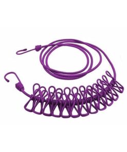 180cm Adjustable Clothesline Washing Line With 12 Clips F49-8-1069 - Purple