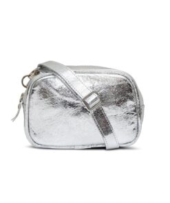1984 Deluxe Brand Genuine Leather Metallic Silver Pouch Bag