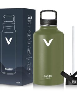 1.9L Stainless Steel Flask with 2 Lids Double-Walled and Drip-Tight Lid - Army green