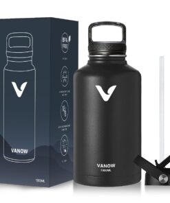 1.9L Stainless Steel Flask with 2 Lids Double-Walled and Drip-Tight Lid - Black