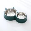 2 in 1 Cat-Shaped Food & Water Bowls Stainless Pet Feeder Bowl - Green