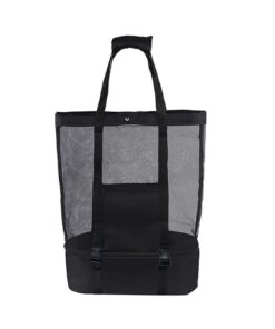 2 in 1 Detachable Mesh Tote Bag Beach Cooler Bag Picnic Bag - Black