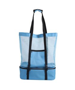 2 in 1 Detachable Mesh Tote Bag Beach Cooler Bag Picnic Bag - Blue