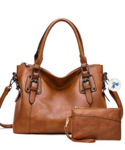2-In-1 Multi-Pocket PU Leather Casual Shoulder Bag With Handbag - Brown