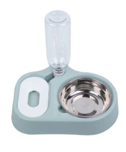 2 In 1 Pet Dog Cat Water Food Bowl Set Automatic Water Dispenser - Green
