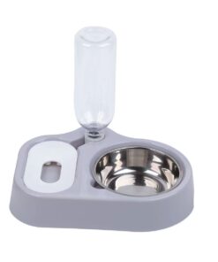 2 In 1 Pet Dog Cat Water Food Bowl Set Automatic Water Dispenser - Grey