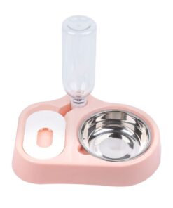 2 In 1 Pet Dog Cat Water Food Bowl Set Automatic Water Dispenser - Pink