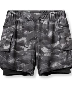 2 In 1 Sports Shorts with Pocket Men Running Shorts Quick Dry - Grey - 2XL