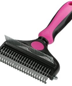 2-in-1 Undercoat Rake Pet Deshedding Brush for Mats & Tangles Removing Pink