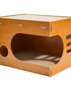 2 Layer Wooden Cat Nest Pet Cat Scratching Board-45.5x31x32.5cm