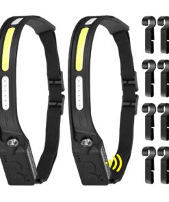 2-Pack LED Rechargeable Head Lamp Head Light with 8 Helmet Clips