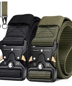 2 Pack Tactical Belt With Keychain Holder Gears Quick Release Buckle Belt - black+army green